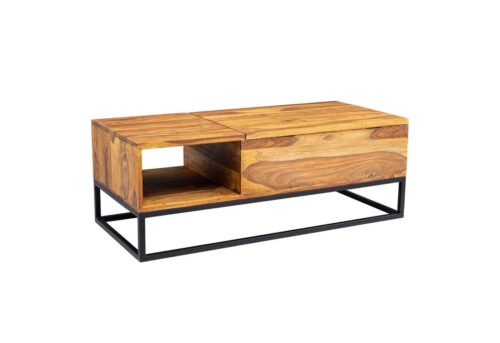 Wohnling Couchtisch »WL5.943«, Sheesham Massivholz 110x40x50 cm Sofatisch mit Metallbeinen Wohnzimmertisch Tischplatte aufklappbar Holztisch Tisch Industrial Design