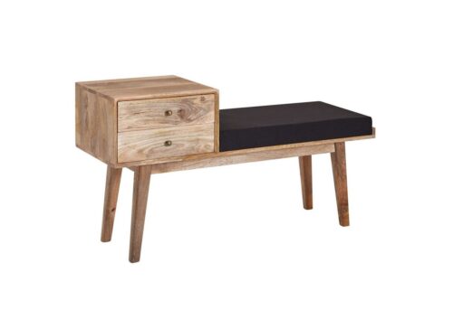 Wohnling Sitzbank »WL6.485«, Stoff / Massivholz Bank 120x65x40 cm im Retro Stil Flur Polsterbank mit Stauraum Gepolsterte Stoffbank Aufbewahrung Schwarz Kleine Bettbank Flurbank