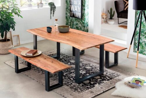 SIT Essgruppe, (Set, 3-tlg., 1 Tisch und 2 Bänke), Mit natürlicher Baumkante