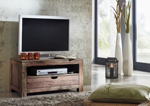 Massivmoebel24 TV-Board »NATURE GREY« (Modernes Massivholz TV-Board mit offenem Fach und herausnehmbarer Schublade, in grau geölt 87x45x45 Sheesham montiert)