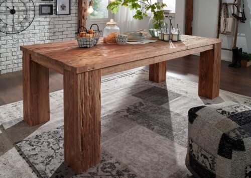 Massivmoebel24 Esstisch »BASSANO« (Extravaganter Esstisch mit massiven Tischbeinen, im Vintage Style, Platz für 10 Personen, unbehandeltes Teakholz 250x110x76 Teak)
