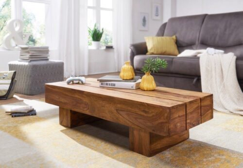 Wohnling Couchtisch »Couchtisch LUCCA Massiv-Holz Sheesham 120cm breit Design Wohnzimmer-Tisch dunkel-braun Landhaus-Stil Beistelltisch«