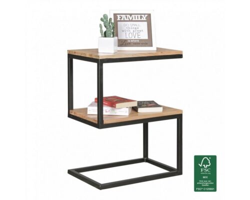 Wohnling Beistelltisch »Beistelltisch AKOLA S-Form Massiv-Holz Akazie / Metall 45 x 60 x 30 cm Design Wohnzimmertisch Landhaus-Stil Anstelltisch Ablagetisch eckig«