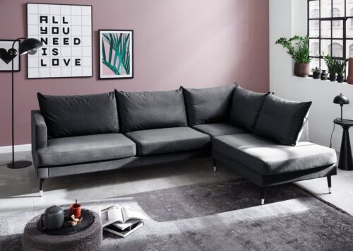 Trendfabrik Ecksofa »Justin«, Ottomane rechts oder links bestellbar, mit Fuß in Holz-Metallkombination, frei im Raum stellbar