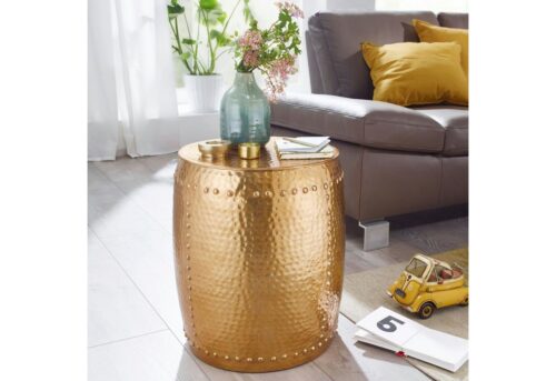Wohnling Beistelltisch »Beistelltisch 42x49x42cm Aluminium Gold Dekotisch orientalisch rund Kleiner Hammerschlag Abstelltisch Designer Ablagetisch Metall modern Anstelltisch schmal«