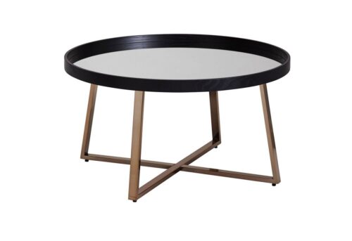 Wohnling Couchtisch »WL6.002«, Design Rund Ø 78 cm Dunkel-Gold mit Spiegel Glasplatte Wohnzimmertisch Schwarz Metall-Gestell Großer Beistelltisch