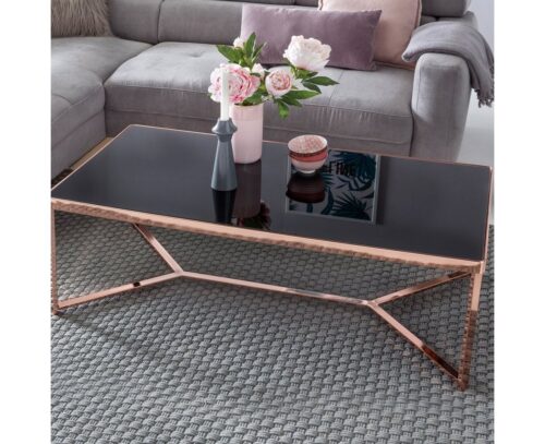 Wohnling Beistelltisch »Design Couchtisch Glasplatte Schwarz / Gestell Kupfer 120 x 60 x 40 cm Wohnzimmertisch verspiegelt Sofatisch modern Glastisch Kaffeetisch eckig Loungetisch«