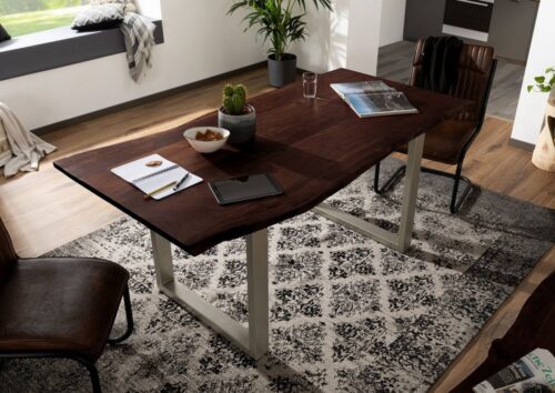 Massivmoebel24 Baumkantentisch »FREEFORM« (200x100x76 Akazie, Esstisch Esszimmertisch Küchentisch aus Echtholz massiv), Echte Baumkante, Natürliche Risse und Unebenheiten