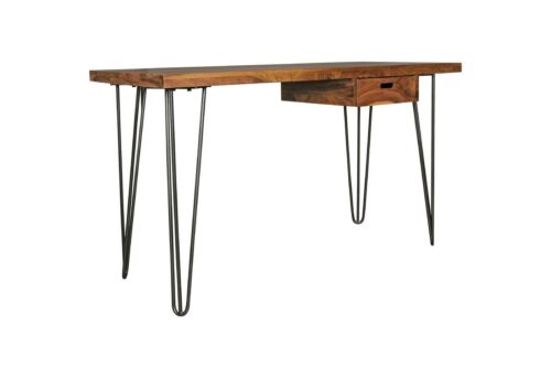 Wohnling Schreibtisch »WL1.975«, BAGLI braun 130 x 60 x 76 cm Massiv Holz Laptoptisch Sheesham Natur Landhaus-Stil Arbeitstisch mit Ablage Bürotisch PC-Tisch