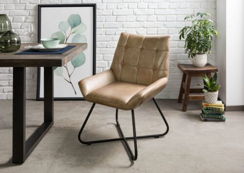 Massivmoebel24 Polsterstuhl »IRON LABEL«, Echtes Büffel-Leder, Eisengestell