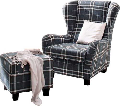 Home affaire Sessel »Oliver«, inklusive Hocker, Struktur fein, Karomuster