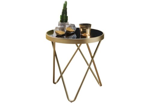Wohnling Beistelltisch »Design Beistelltisch PARMA 42x46x42cm Couchtisch Rund Schwarz/Matt Gold Designer Glas-Wohnzimmertisch modern Glastisch Metallgestell Kleiner Sofatisch Runder Metalltisch Wohnzimmer«