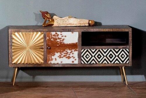 SIT Lowboard »Peetal«, mit Front aus Leder, Messing oder Altholz, Breite 130 cm