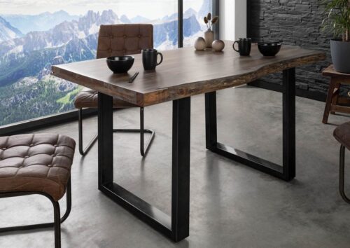 Massivmoebel24 Baumkantentisch »FREEFORM« (160x90x77 Akazie, Küchentisch Esstisch vollmassiv Esszimmertisch aus Massivholz), Echte Baumkante, Natürliche Risse und Unebenheiten