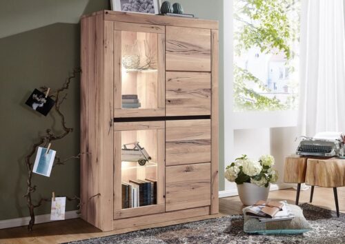 Massivmoebel24 Vitrine »MONTREUX« (95x42x150 Wildeiche / Zerreiche montiert)