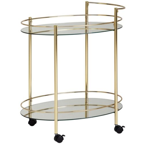 Wohnling Beistelltisch »Design Servierwagen Gold 67x79 cm Mobile Mini Bar Beistelltisch auf Rollen Speisewagen mit Glasplatte Weiß Küchenwagen Teewagen mit Milchglas«