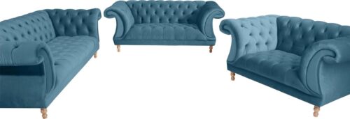 Max Winzer® Sitzgruppe »Isabelle«, (3-tlg), mit edler Knopfheftung & gedrechselten Füßen in Buche natur, Polstergarnitur 3-tlg.