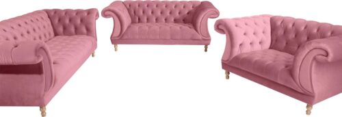 Max Winzer® Sitzgruppe »Isabelle«, (3-tlg), mit edler Knopfheftung & gedrechselten Füßen in Buche natur, Polstergarnitur 3-tlg.