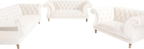 Max Winzer® Sitzgruppe »Isabelle«, (3-tlg), mit edler Knopfheftung & gedrechselten Füßen in Buche natur, Polstergarnitur 3-tlg.