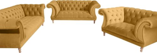 Max Winzer® Sitzgruppe »Isabelle«, (3-tlg), mit edler Knopfheftung & gedrechselten Füßen in Buche natur, Polstergarnitur 3-tlg.