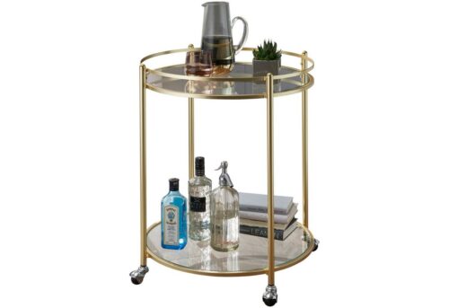 Wohnling Beistelltisch »Design Servierwagen Gold Ø 57 cm Beistelltisch Teewagen Metall mit Rollen Küchenwagen mit Glasplatten Barwagen Rund 75 cm hoch Küchentrolley Modern Rollwagen«