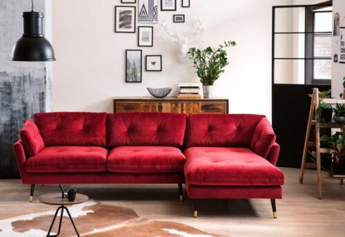 Trendfabrik Ecksofa, mit Fuß in Holz-Metallkombination, wahlweise Recamiere rechts oder links bestellbar, frei im Raum stellbar