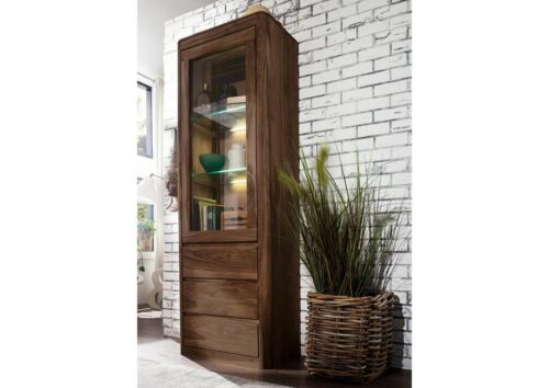 Massivmoebel24 Vitrine »TORONTO« (70x40x202 Sheesham / Akazie montiert, Vitrine mit abgerundeten Kanten im modernen Stil Massiv) abgerundete Kanten