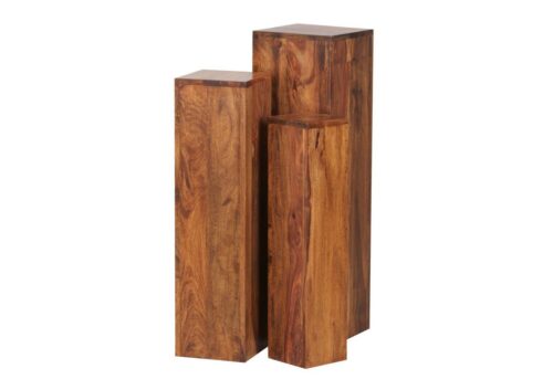 Wohnling Beistelltisch »WL1.566«, 3er Set Massivholz 24,5x85x24,5 cm Sheesham Tische Holztisch Natur-Produkt Echtholz e Dekosäulen Drei Holztische Braun Blumenhocker Holz Modern