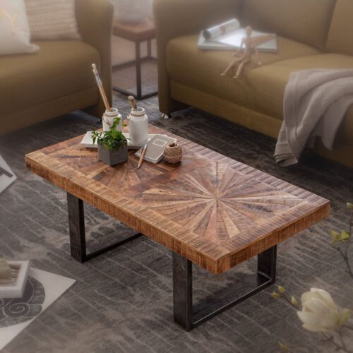 Wohnling Beistelltisch »Moderner Couchtisch Mango Massivholz 105x40x55 cm Tisch im Industrial Design Sofatisch mit Holz und Metall Wohnzimmertisch Rustikal«