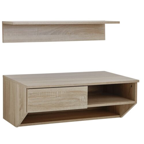 Wohnling Garderoben-Set »WL6.392«, Hängeschrank mit Wandregal Sonoma Eiche 75 cm Design Schweberegal Wandschrank mit Schublade Oberschrank Wand Flur Wohnzimmer