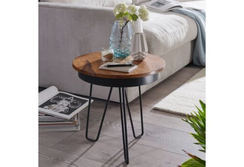 Wohnling Beistelltisch »Beistelltisch 43 x 45 x 43 cm WL5.680 Sheesham Holz Metall Couchtisch Industrial Style Echtholz Tischchen Wohnzimmer Holztisch Sofatisch Metallbeine Anstelltisch Dekotisch Rosenholz«