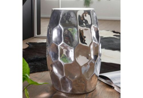Wohnling Beistelltisch »Beistelltisch 30x47x30cm Aluminium Silber Dekotisch orientalisch rund Kleiner Hammerschlag Abstelltisch Designer Ablagetisch Metall modern Anstelltisch schmal«