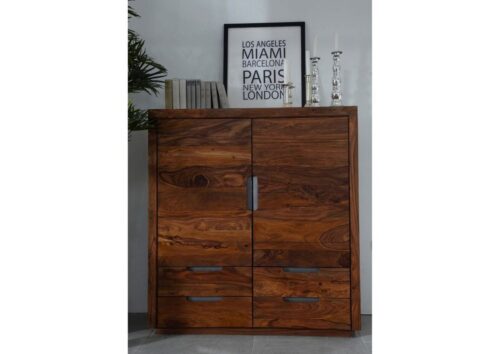 Massivmoebel24 Highboard »DUKE« (120x50x130 robustes Highboard aus massivem Holz, kleiner Schrank aus Palisander Sheesham Massivholz - bereits montiert)