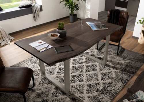 Massivmoebel24 Baumkantentisch »FREEFORM« (160x90x76 Akazie, Baumkantentisch Esstisch aus Holz massiv Massivholz Küchentisch), Echte Baumkante, Natürliche Risse und Unebenheiten