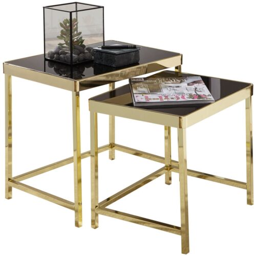 Wohnling Satztisch »WL5.778«, Schwarz / Gold Beistelltisch Metall/Glas Couchtisch Set aus 2 Tischen Kleiner Wohnzimmertisch Metalltisch mit Glasplatte Ablagetisch modern