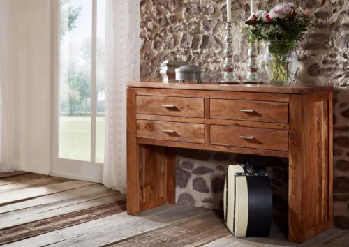 Massivmoebel24 Konsolentisch »SHAMAN« (110x40x77 Akazie montiert, Konsolentisch aus massiven Akazienholz mit Maserung, Modern), Maserung