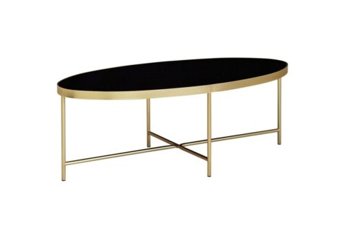 Wohnling Couchtisch »WL5.993«, Design Glas Schwarz - Oval 110 x 56 cm mit Gold Metallgestell Großer Wohnzimmertisch Lounge Tisch Glastisch