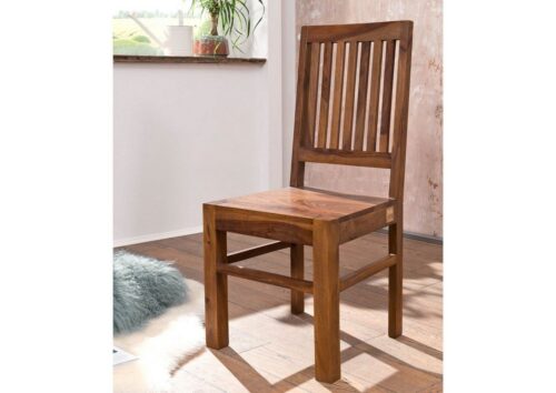 Massivmoebel24 Holzstuhl »SYDNEY« (Stilvoller Esszimmerstuhl mit Verstrebungen an der Lehne, braun lackiert 45x45x100 Sheesham montiert), Sheeshamholz