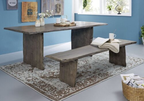 Massivmoebel24 Essbank »PURE ACACIA« (Sitzbank aus Massivholz, Holzbank für Küche und Esszimmer, Moderne Bank mit echter Baumkante, Unikat mit natürlichen Unregelmäßigkeiten 220x38x45 Akazie), echte Baumkante,Unikat,Natürliche Unregelmäßigkeiten und Astlöcher