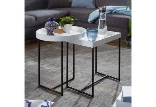 Wohnling Beistelltisch »Satztisch 2er Set Weiß WL5.980 Holz/Metall Beistelltische Modern Design Tabletttisch 2-Teilig Kleine Couchtische mit Ablage Dekotische Rund und Rechteckig Coole Tische für Wohnzimmer«