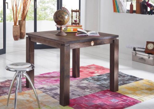 Massivmoebel24 Massivholzbett »METRO POLIS« (Bett aus robustem Massivholz, massives Holzbett Bettgestell, Moderner Esstisch mit Platz für 4 Personen, in grau lackiert 90x90x76 Sheesham)