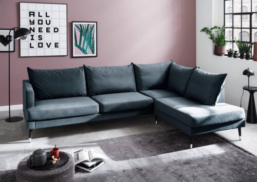 Trendfabrik Ecksofa »Justin«, Ottomane rechts oder links bestellbar, mit Fuß in Holz-Metallkombination, frei im Raum stellbar
