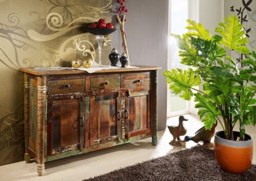 Massivmoebel24 Sideboard »FABLE« (140x42x88 Altholz montiert, Sideboard aus recycelten Altholz im Vintage-Stil), Unikat, 60% wiederverwertetes Altholz, used-optik, Einzelstück