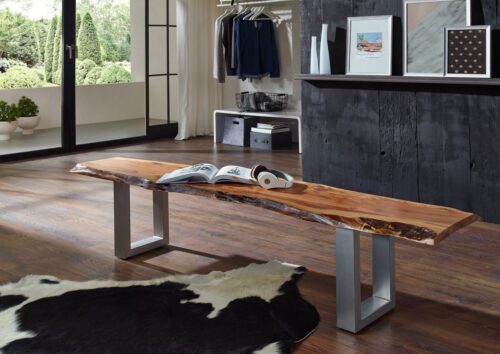 Massivmoebel24 Essbank »FREEFORM« (220x38x45 Akazie), echte Baumkante,Unikat,Natürliche Unregelmäßigkeiten und Astlöcher