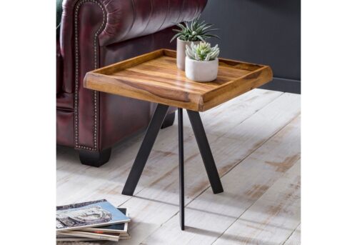 Wohnling Beistelltisch »Beistelltisch 45 x 48 x 45 cm WL5.655 Sheesham Holz Metall Couchtisch Industrial Style Echtholz Tischchen Wohnzimmer Holztisch Sofatisch Metallbeine Anstelltisch Dekotisch Rosenholz«