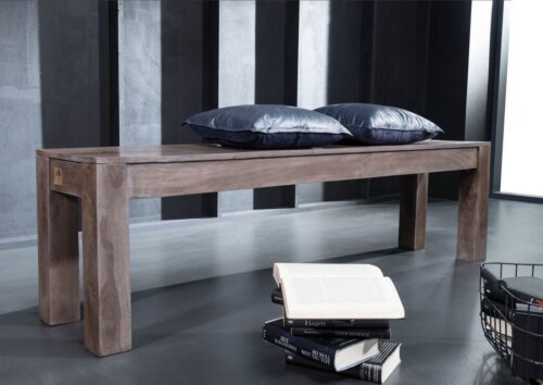 Massivmoebel24 Essbank »SYDNEY« (Sitzbank aus Massivholz, Holzbank für Küche und Esszimmer, Moderne Sitzbank in grau lackiert, Platz für 3 Personen 178x35x45 Sheesham), Sheeshamholz,modern