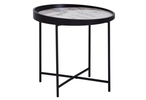 Wohnling Beistelltisch »Design Beistelltisch Rund Ø46 cm Marmor Optik Weiß Wohnzimmertisch Metallbeine Schwarz Couchtisch«