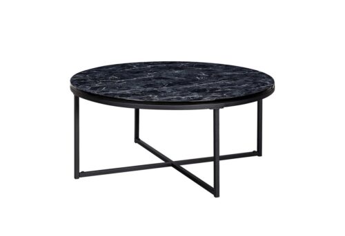 Wohnling Beistelltisch »Couchtisch 80x36x80 cm mit Marmor Optik Schwarz Wohnzimmertisch mit Metall-Gestell Sofatisch Rund Tisch Wohnzimmer  Beistelltisch«