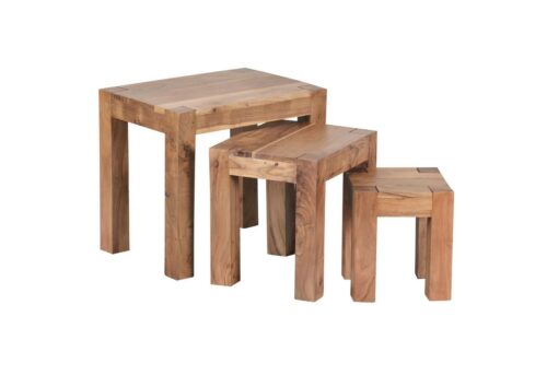 Wohnling Satztisch »WL1.444«, 3er Set MUMBAI Massiv-Holz Akazie Wohnzimmer-Tisch Landhaus-Stil Beistelltisch dunkel-braun Naturholz