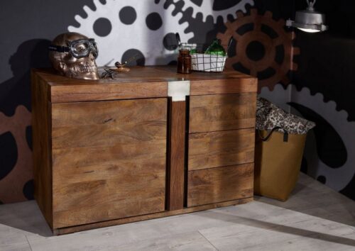 Massivmoebel24 Sideboard »AMSTERDAM« (115x45x75 Mango montiert Sideboard modern massiv aus Mangoholz), Vintage-Stil, Used, sandgestrahlte Oberfläche, raue Oberfläche, Vintage, dunkles Holz
